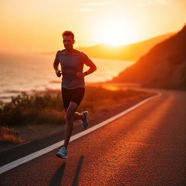 Elite runner on coastal road